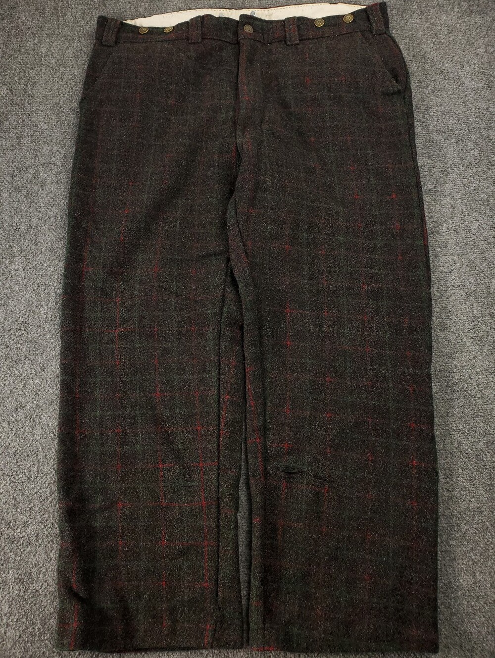 Vintage Codet Hunting Pants 40x31 Straight Wool Charcoal Red Windowpane Quiet